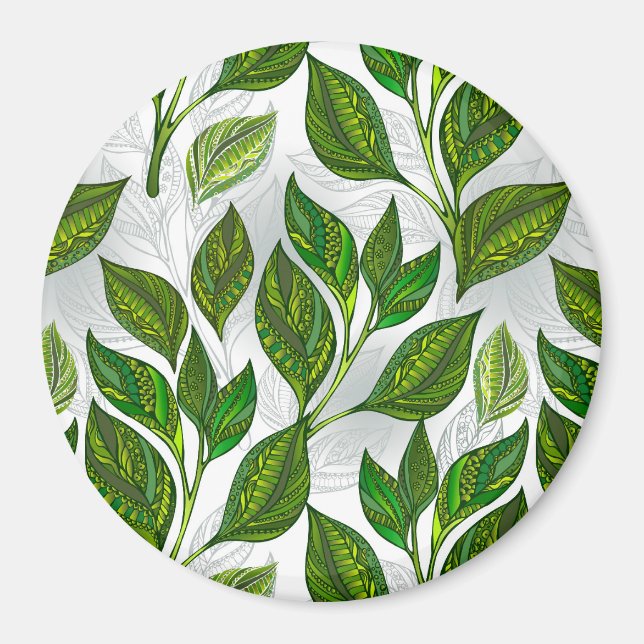 Seamless Pattern with Green Tea Leaves Magnet (Front)