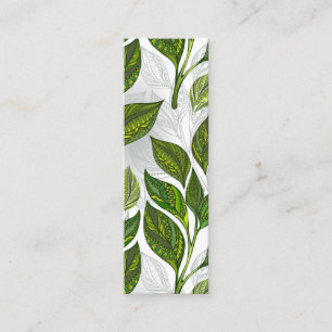 Seamless Pattern with Green Tea Leaves Mini Business Card