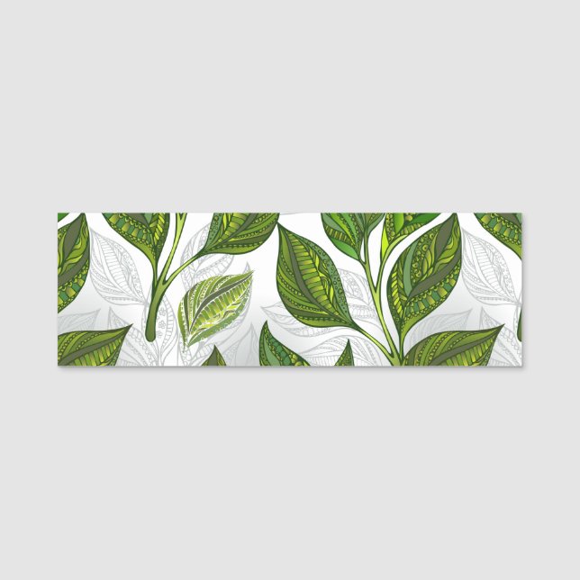 Seamless Pattern with Green Tea Leaves Name Tag (Front)
