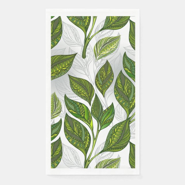 Seamless Pattern with Green Tea Leaves Napkin (Front)