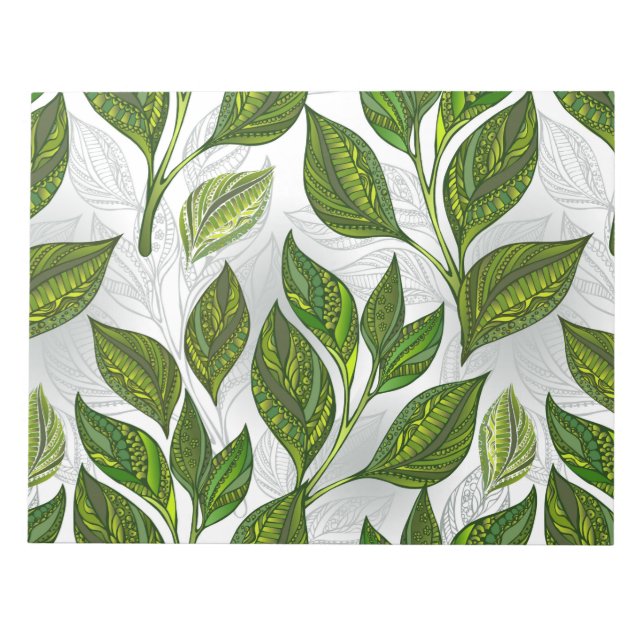 Seamless Pattern with Green Tea Leaves Notepad (Front)