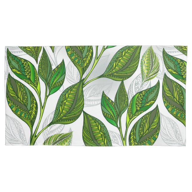 Seamless Pattern with Green Tea Leaves Pillowcase (Front)