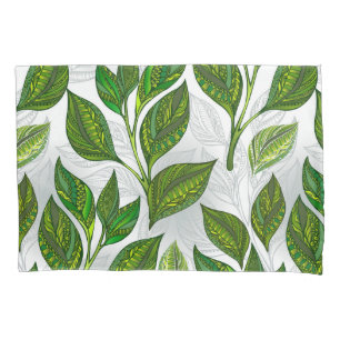 Seamless Pattern with Green Tea Leaves Pillowcase