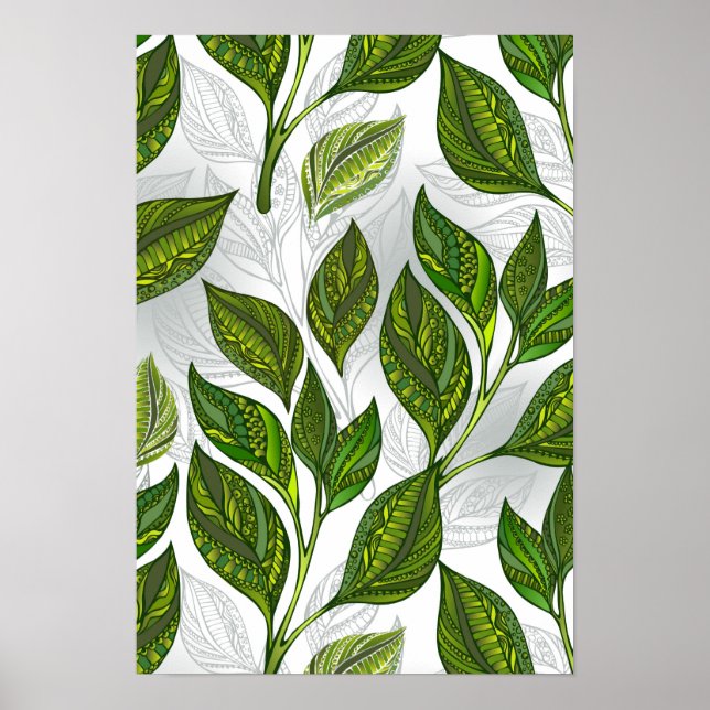 Seamless Pattern with Green Tea Leaves Poster (Front)
