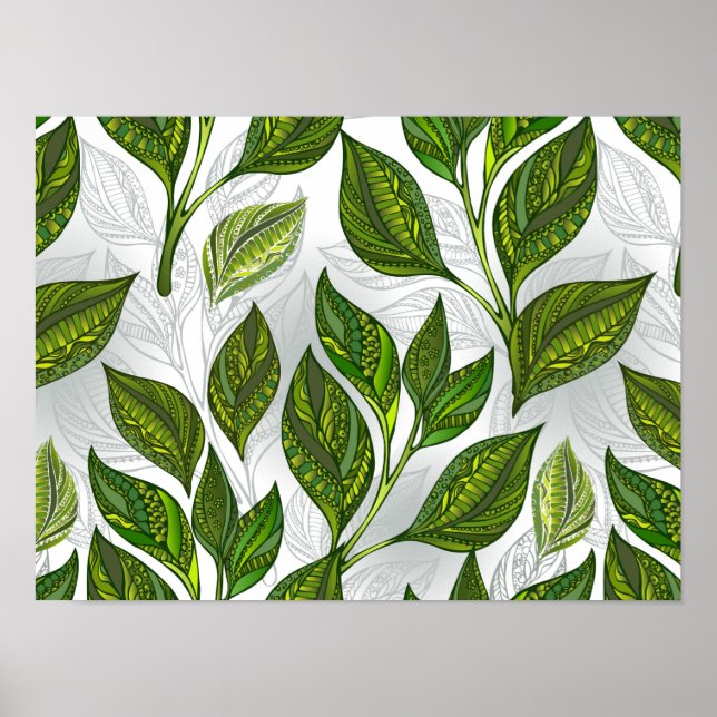 Seamless Pattern with Green Tea Leaves Poster (Front)