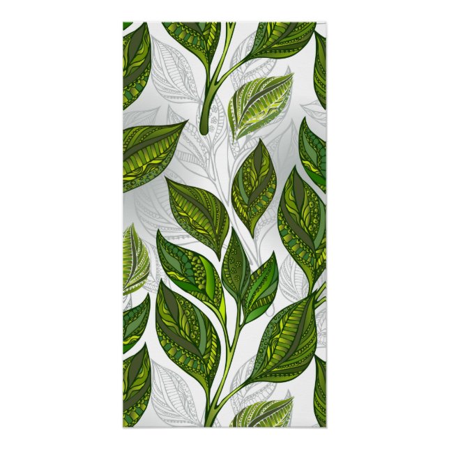 Seamless Pattern with Green Tea Leaves Poster (Front)