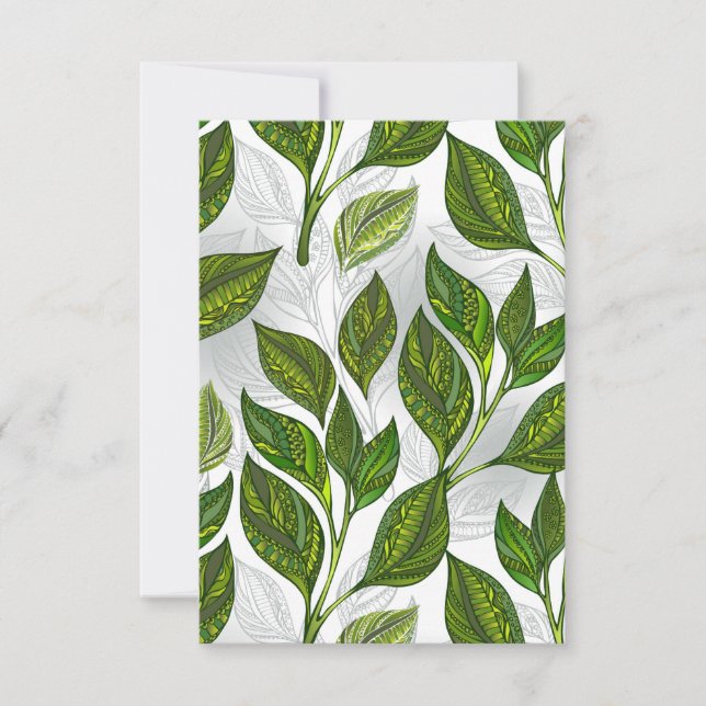 Seamless Pattern with Green Tea Leaves Save The Date (Front)