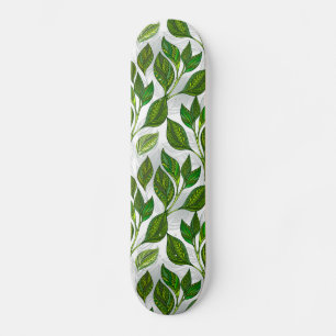 Seamless Pattern with Green Tea Leaves Skateboard