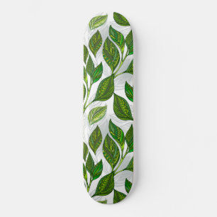 Seamless Pattern with Green Tea Leaves Skateboard