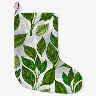 Seamless Pattern with Green Tea Leaves Small Christmas Stocking