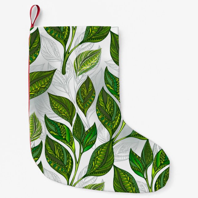 Seamless Pattern with Green Tea Leaves Small Christmas Stocking (Front)