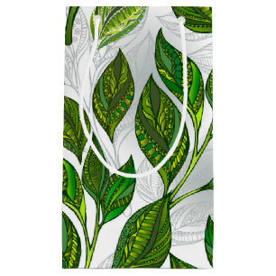 Seamless Pattern with Green Tea Leaves Small Gift Bag