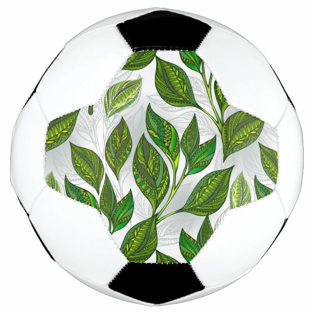 Seamless Pattern with Green Tea Leaves Soccer Ball (Front)