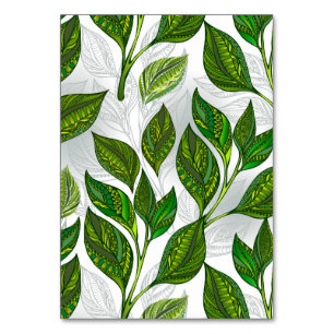 Seamless Pattern with Green Tea Leaves Table Number