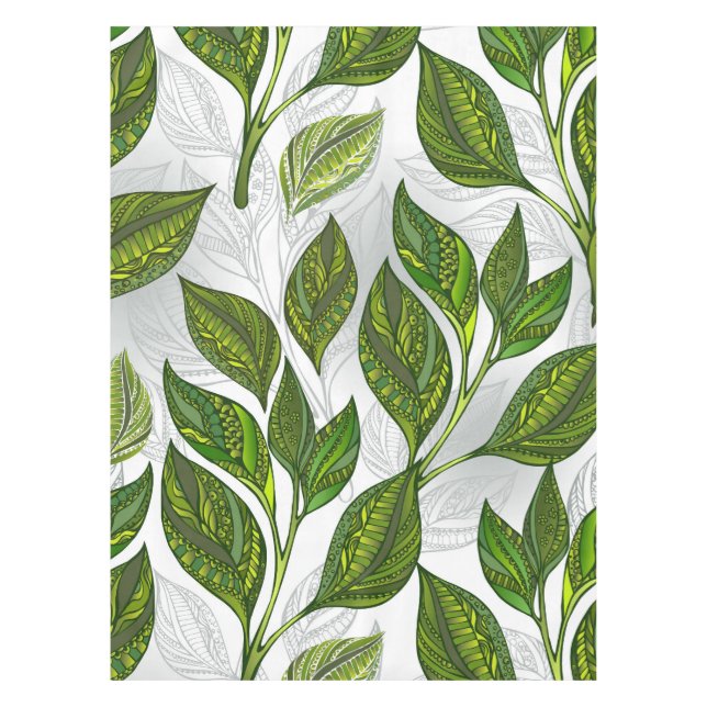 Seamless Pattern with Green Tea Leaves Tablecloth (Front)