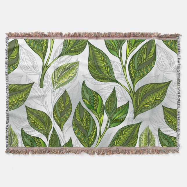 Seamless Pattern with Green Tea Leaves Throw Blanket (Front)