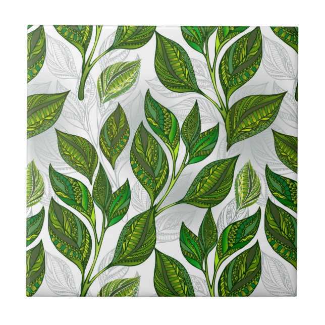 Seamless Pattern with Green Tea Leaves Tile (Front)