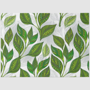 Seamless Pattern with Green Tea Leaves Tissue Paper