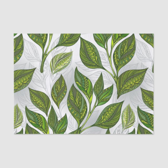 Seamless Pattern with Green Tea Leaves Tissue Paper (Front)
