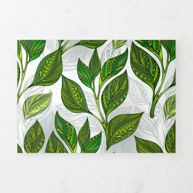Seamless Pattern with Green Tea Leaves Tri-Fold Programme (Cover)