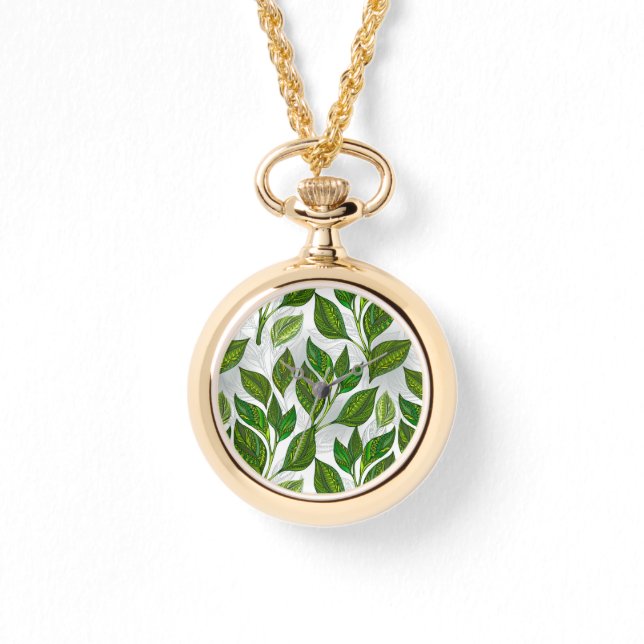 Seamless Pattern with Green Tea Leaves Watch (Front)