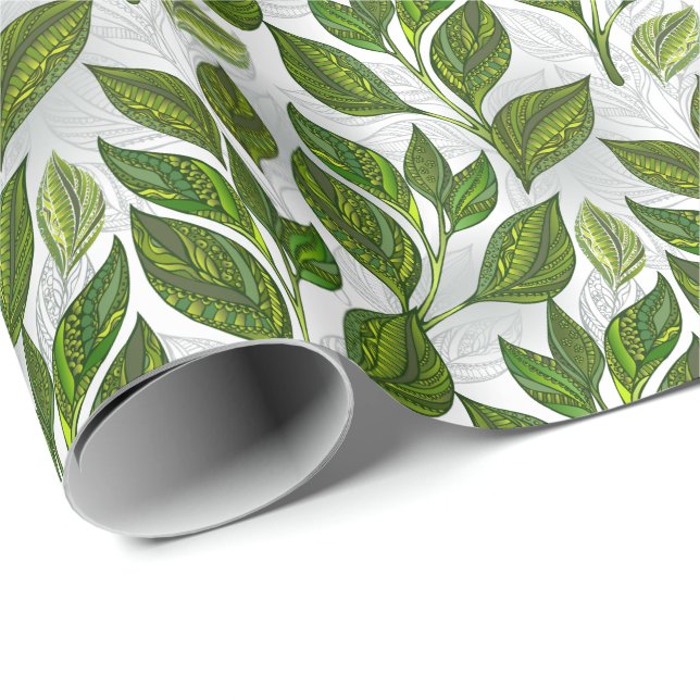 Seamless Pattern with Green Tea Leaves Wrapping Paper (Roll Corner)