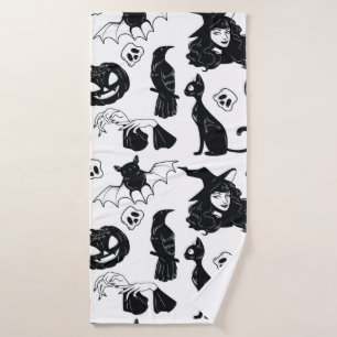 Seamless pattern with Halloween cute hand drawn el Bath Towel