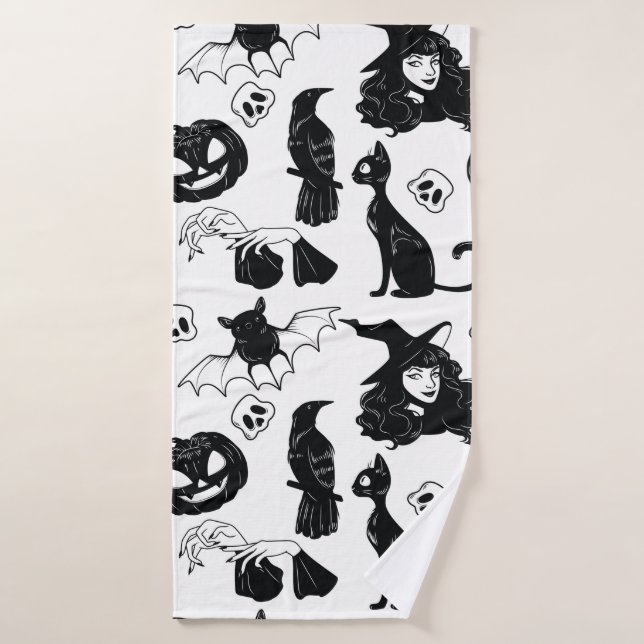 Seamless pattern with Halloween cute hand drawn el Bath Towel (Bath Towel)