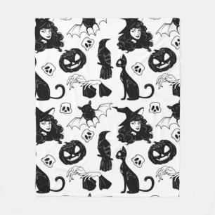 Seamless pattern with Halloween cute hand drawn el Fleece Blanket