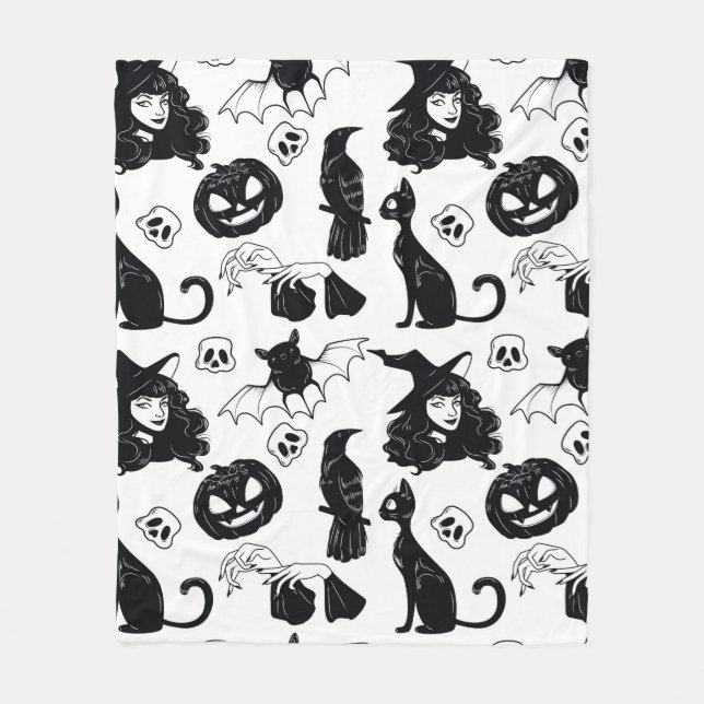 Seamless pattern with Halloween cute hand drawn el Fleece Blanket (Front)
