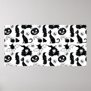 Seamless pattern with Halloween cute hand drawn el Poster