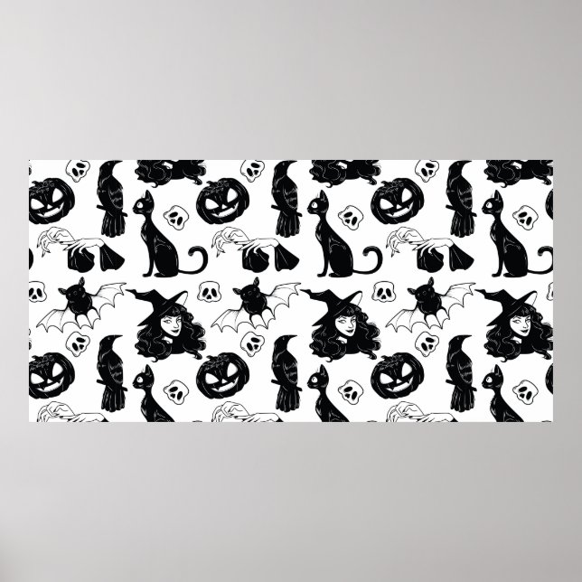 Seamless pattern with Halloween cute hand drawn el Poster (Front)