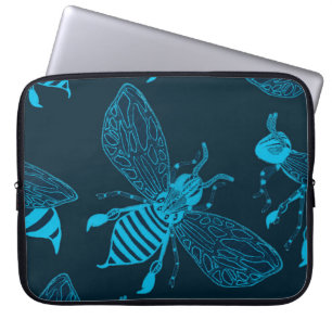 Seamless pattern with hand drawn bees. Fashion ill Laptop Sleeve