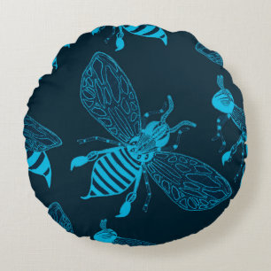 Seamless pattern with hand drawn bees. Fashion ill Round Cushion