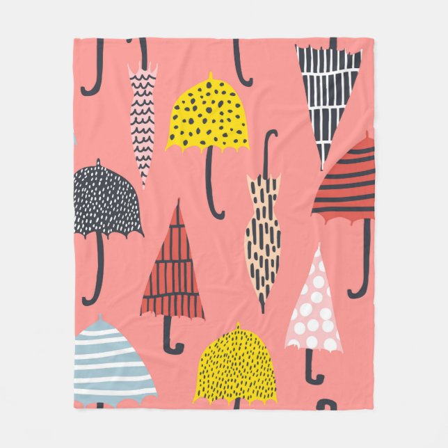 Seamless pattern with hand drawn colorful umbrella fleece blanket (Front)
