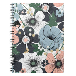 Seamless pattern with hand-drawn delicate flowers. notebook
