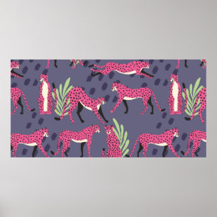 Seamless pattern with hand drawn exotic big cat pi poster