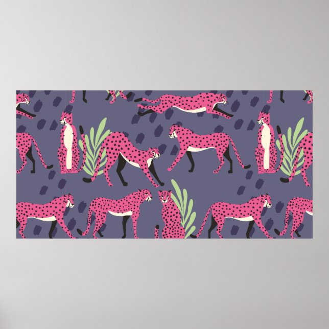 Seamless pattern with hand drawn exotic big cat pi poster (Front)