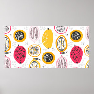 Seamless pattern with hand drawn exotic fruits. Ab Poster