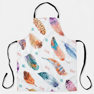 Seamless pattern with hand drawn feathers on white apron
