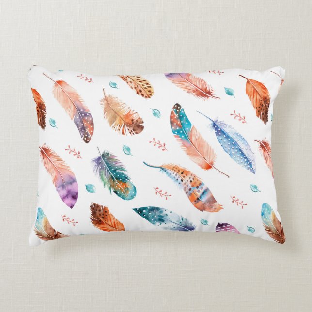 Seamless pattern with hand drawn feathers on white decorative cushion (Front)