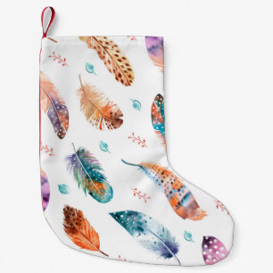 Seamless pattern with hand drawn feathers on white small christmas stocking