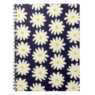 Seamless pattern with hand drawn flowers in cream notebook