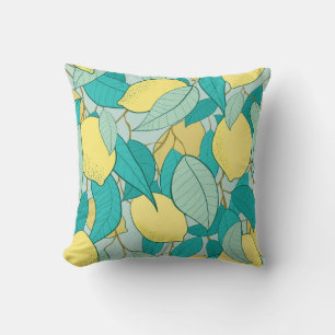 seamless pattern with hand drawn lemon garden cushion