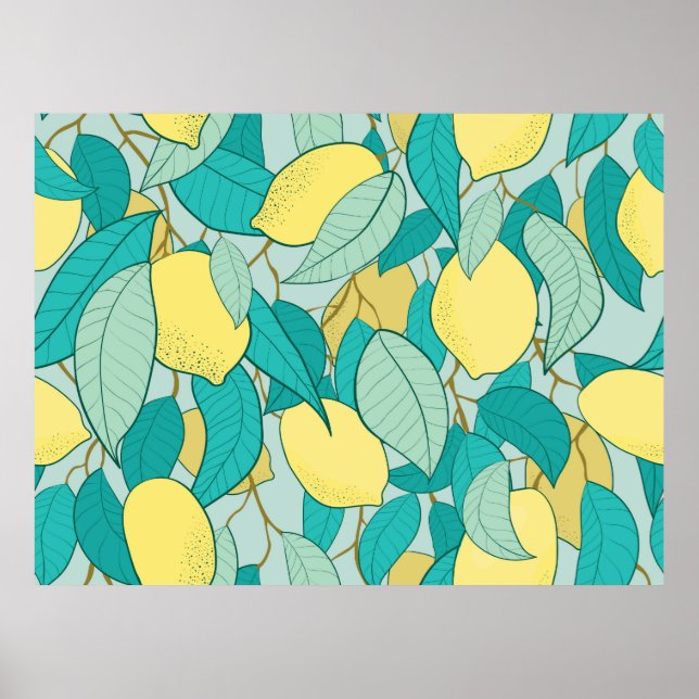 seamless pattern with hand drawn lemon garden poster (Front)