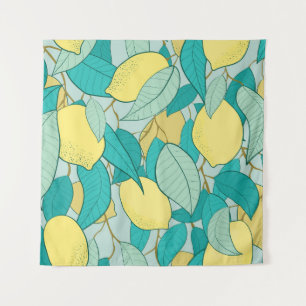 seamless pattern with hand drawn lemon garden tapestry
