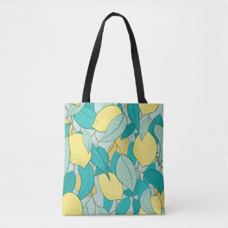 seamless pattern with hand drawn lemon garden tote bag