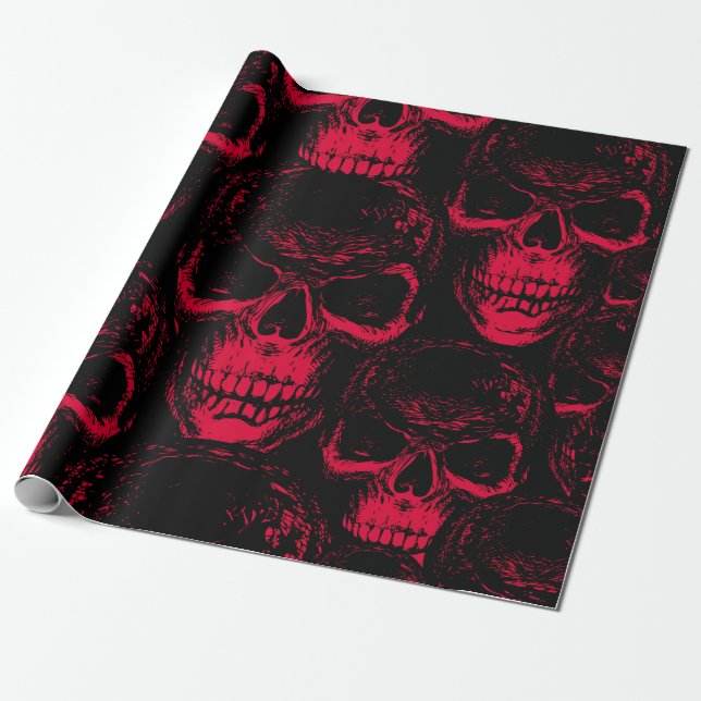 Seamless pattern with hand-drawn sinister human sk wrapping paper (Unrolled)