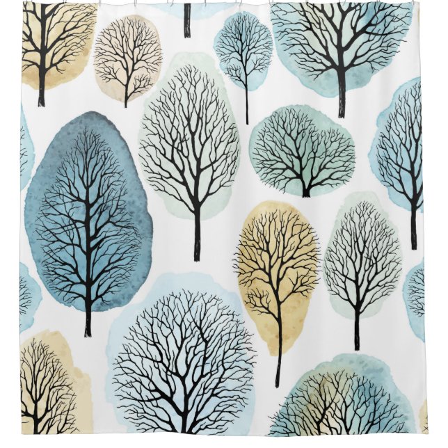 Seamless pattern with hand drawn trees and waterco shower curtain (Front)