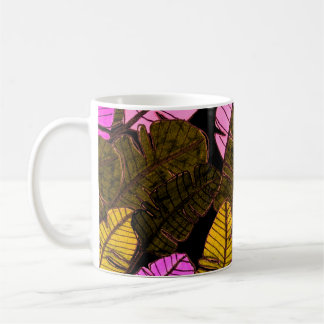 Seamless pattern with hand drawn tropical leaves.  coffee mug